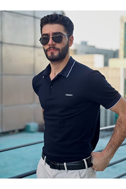 MASTEIN Erkek Polo Yaka Tişört %100 Pamuk Slim Fit Göğüs Logolu Basic Günlük ...