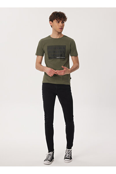 Lee Cooper Ανδρικό μπλουζάκι με λαιμόκοψη χακί 232 LCM 242044 PATRICE KHAKI