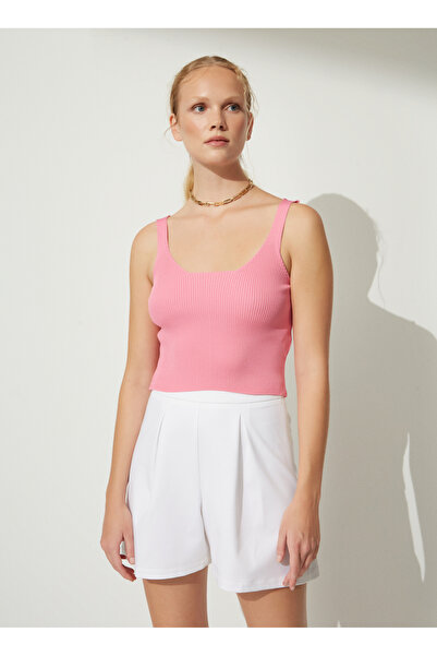 People By Fabrika Kare Yaka Düz Pembe Kadın Atlet MERTON