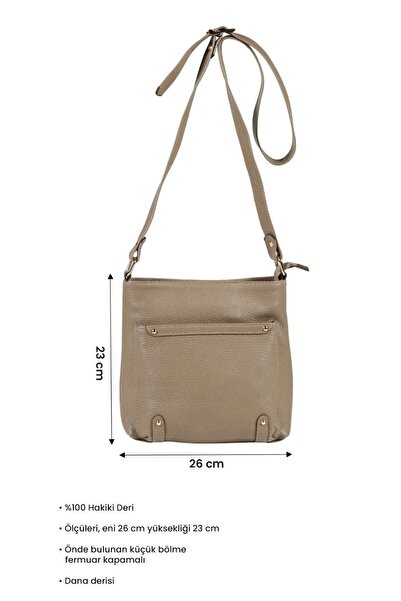 Deriderim Kahve Dış Cepli Fermuarlı Kadın Hakiki Deri Omuz Çantası