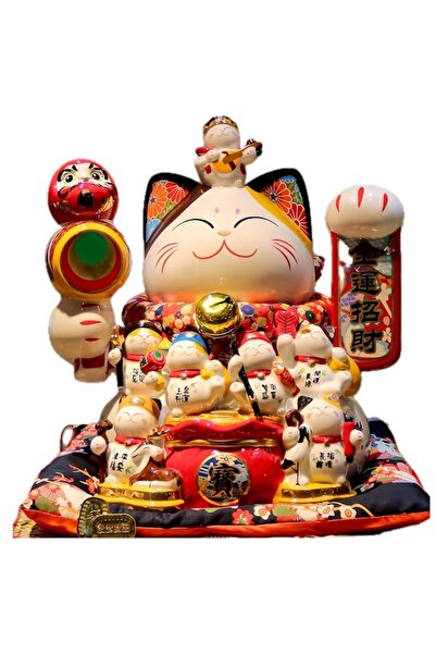 MOBI Lucky Cat decorative statue, handmade, symbol of luck, multi-colored, 30x20cm