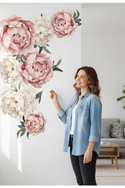 KT Decor ملصق حائط عملاق على شكل زهور الفاوانيا الملونة