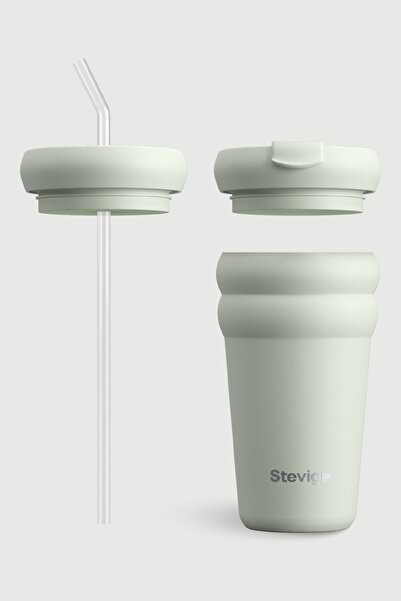 Stevig 3 Bubble Two-Cap Straw Tumbler Steel Thermos 600 ml Lightest Sky St-247