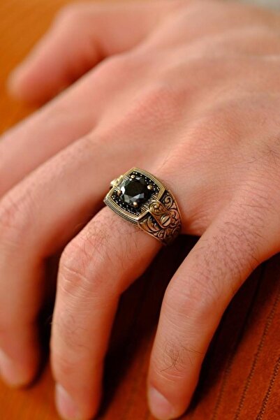 dergah tesbih Payitaht Serisi Siyah Taşlı 925 Ayar Gümüş Yüzük