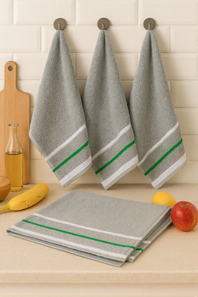 Benetton Home 5 штук рушників для ванної кімнати, рушників для обличчя та тіла, сірі, 100% бавовна, 30x50 см, рушник для обличчя