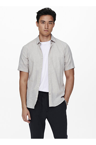 Only & Sons Normal Açık Mor Düz Erkek Gömlek 22009885_ONSCAIDEN SS SOLID LINEN S