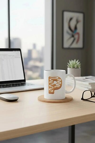 Miniso P Harfi Kurabiye Tasarımlı Eğlenceli Kupa