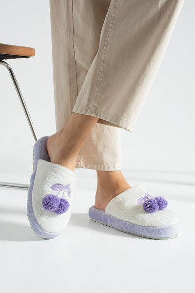 Moda Devrin Lila Kiraz Kışlık Kadın Terlik