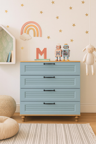 arionkids Mavi Çekmeceli Şifonyer | %100 MDF Kalitesi | REHAU Kaplama Kapaklar | Ağaç Ayaklı