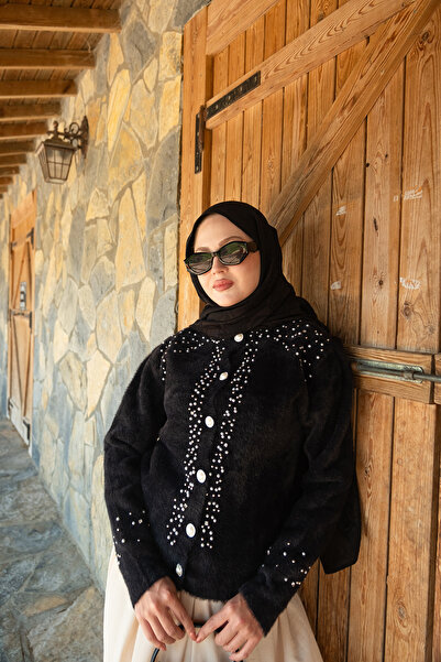 LOCCO Women's Stone Detail Knitwear Jacket Black