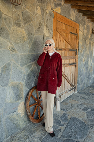 LOCCO Women's Hooded Knitwear Jacket Burgundy