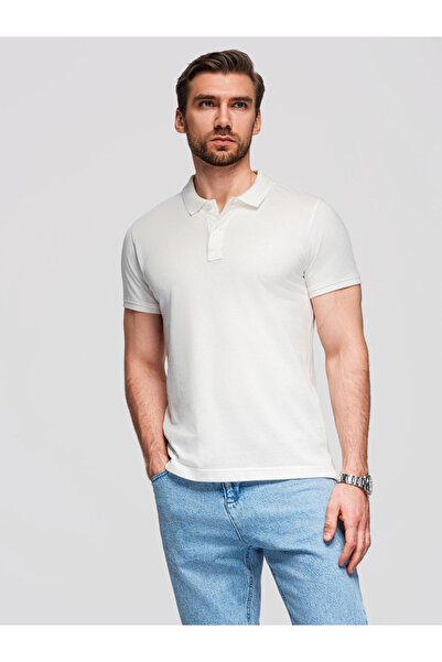 OMBRE Polokošile z bavlněného piké úpletu - ecru V7 OM-POSS-0103 XXL