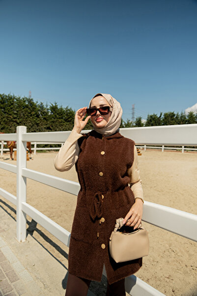 LOCCO Women's Waist-Tie Knit Vest Brown