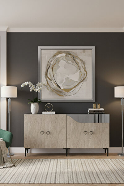 CENEYRA KA1514BTS GAMA150 KONSOL, TV SEHPASI BEYAZ-TRAVERTEN KAPAK-SILVER 150cm