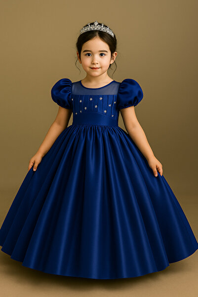 Tomac Fener Kol Yuvarlak Yaka Boncuklu Kız Çocuk Elbisesi