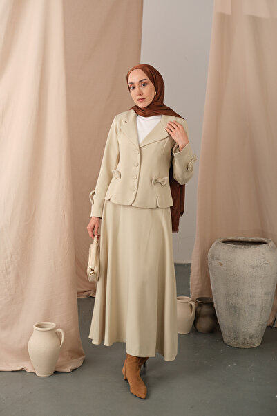 LOCCO Kadın Kurdele Detaylı Takım Krem