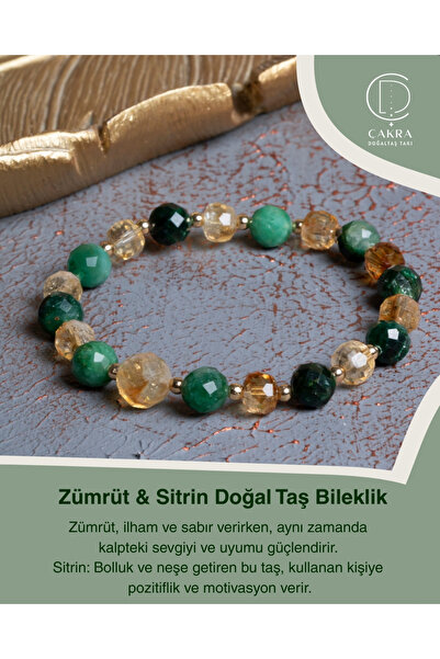 ÇAKRA DOĞAL TAŞ Zümrüt & Sitrin Doğal Taş Bileklik