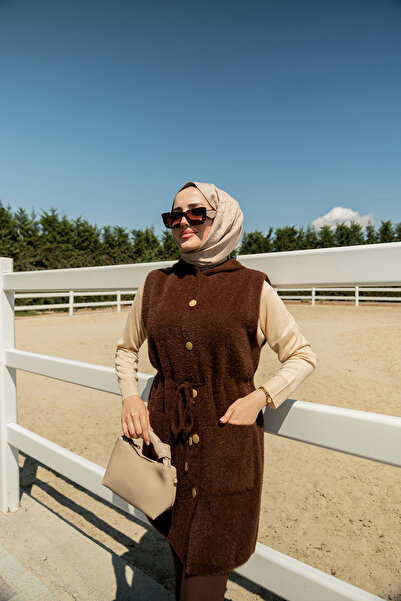 LOCCO Women's Waist-Tie Knit Vest Brown