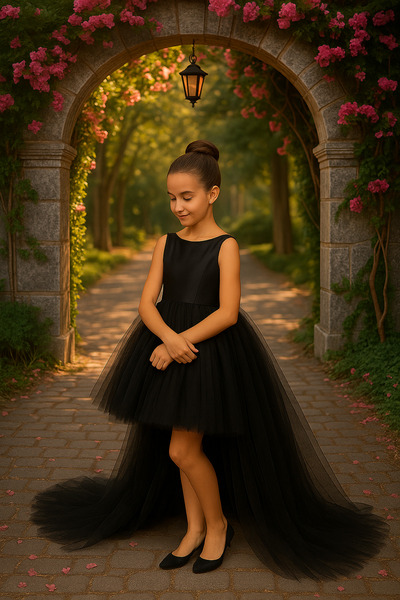 Tomac Kız Çocuk Ön kısa Arka Uzun Kuyruklu Saten Balo Parti Mezuniyet Elbise