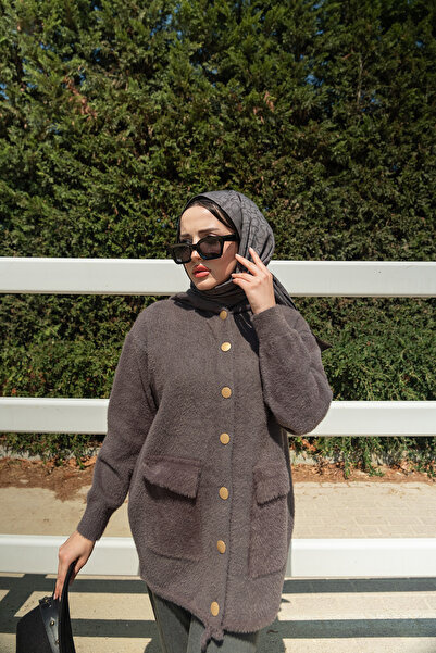 LOCCO Women's Hooded Knitwear Jacket Smoked