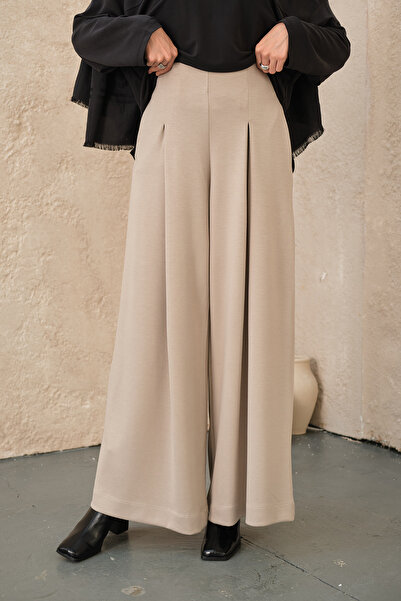 LOCCO Γυναικείο παντελόνι με λεπτομέρεια πλισέ πέτρα