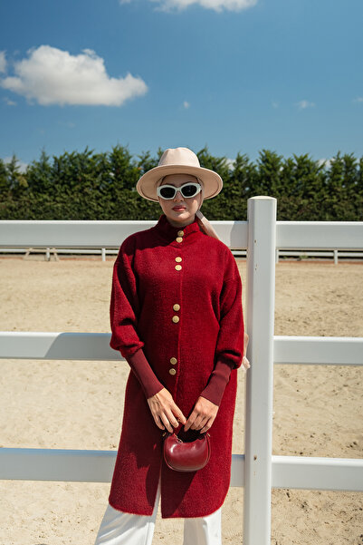 LOCCO Women's Buttoned Knitwear Jacket Burgundy
