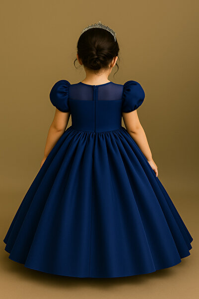 Tomac Fener Kol Yuvarlak Yaka Boncuklu Kız Çocuk Elbisesi