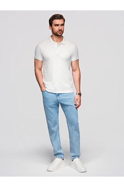 OMBRE Polokošile z bavlněného piké úpletu - ecru V7 OM-POSS-0103 XXL