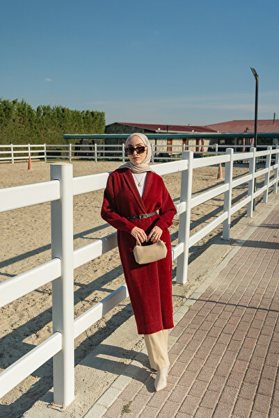 LOCCO Women's Belted Knitwear Cardigan Burgundy