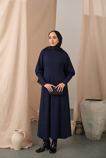 LOCCO Women's Self-Patterned Knitwear Dress Navy Blue