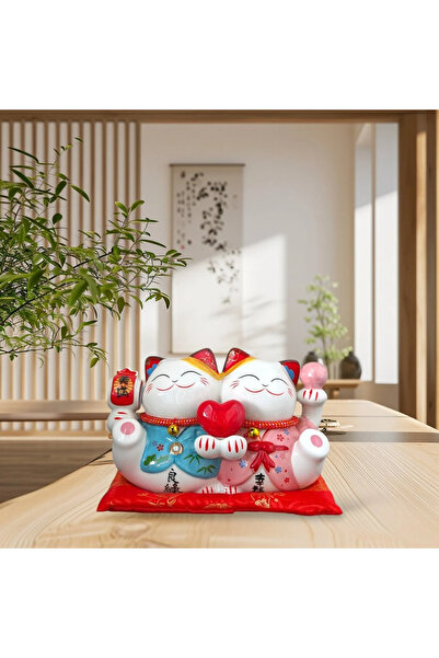 MOBI Set de obiecte decorative MOBI, Pisicile Norocoase ale Casatoriei Fericite, felinar rosu, glob roz