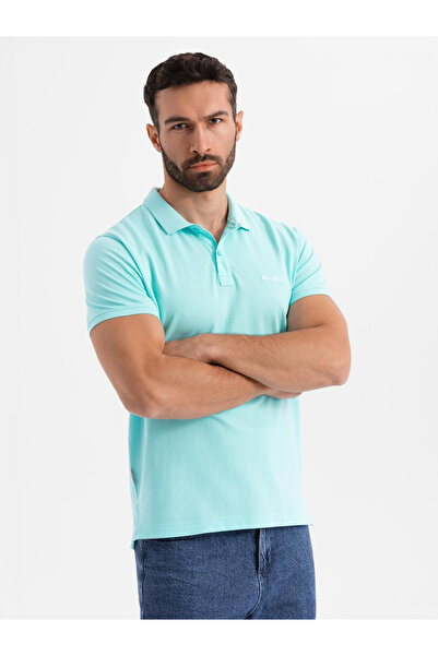 OMBRE Poloshirt aus Baumwoll-Piqué-Strick - hellblau V3 OM-POSS-0103 S