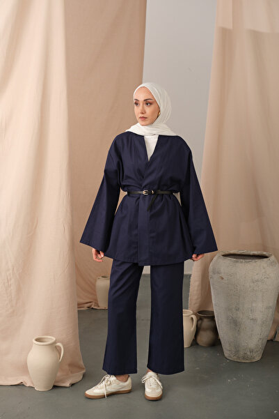 LOCCO Жіночий шкіряний поясний кімоно комплект синій