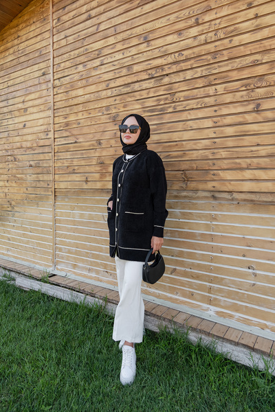 LOCCO Women's Crew Neck Knitwear Jacket Black