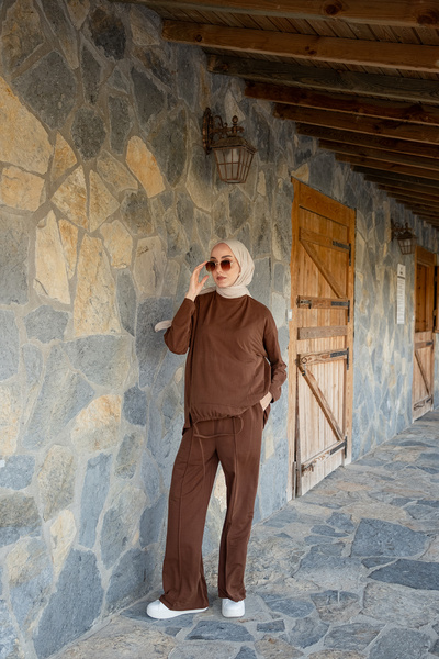 LOCCO Women's Elastic Waist Suit Brown