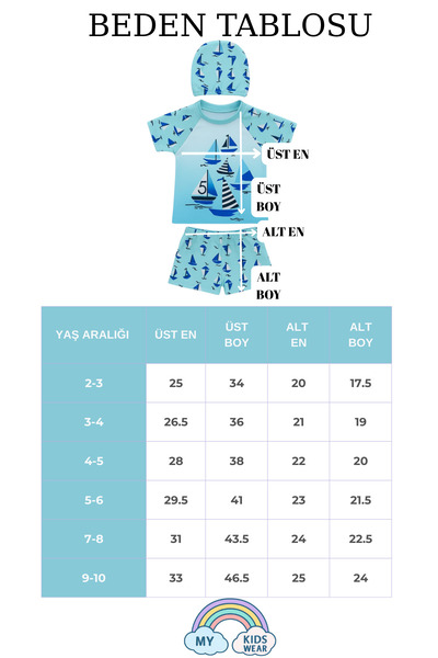My Kids Wear Erkek Çocuk Desenli 3'lü Mayo Takımı 2-12 Yaş 11991