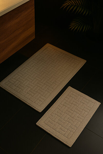HOMEMOME Cotton Bath Mat Domino Set of 2 Stone 60*100 & 50*60