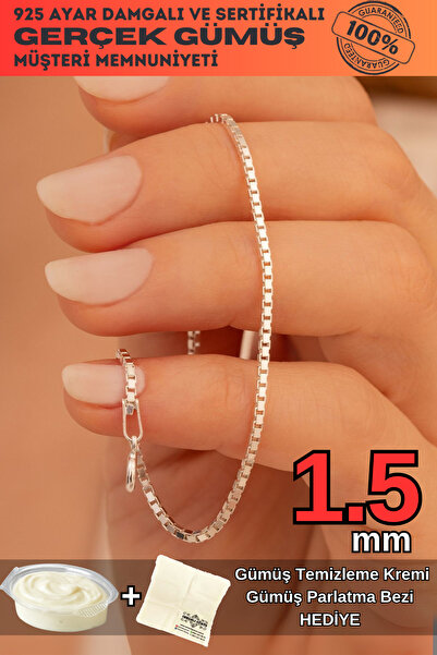 OSMANLI GÜMÜŞ Kadın Gümüş Bileklik - 925 Ayar 1.5 mm Küp Zincir Gümüş Bileklik