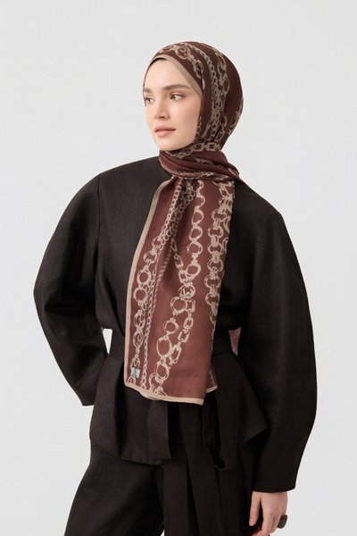 Qef Cotton Twill Shawl Loop Line Red Brown