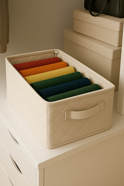 Sertil 1 Adet 45x25x20 Tela Krem Çelik Çerçeveli Dolap Içi Raf Düzenleyici Katlanabilir Kıyafet Organizeri