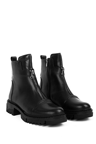 Lal Shoes & Bags Videas Kadın Hakiki Deri Fermuar Detaylı Dikiş Detaylı Bot-siyah