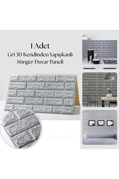 sengenegel Gri 3D Kendinden Yapışkanlı Sünger Duvar Paneli – Esnek Dekoratif ...