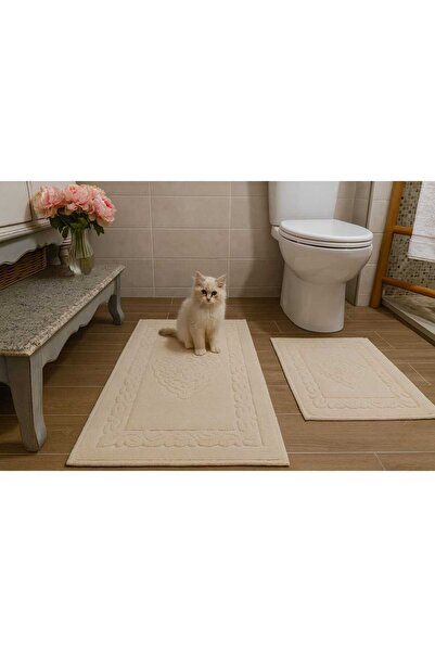 HOMEMOME Cotton Bath Mat Ottoman Set of 2 Ecru 60*100 & 50*60