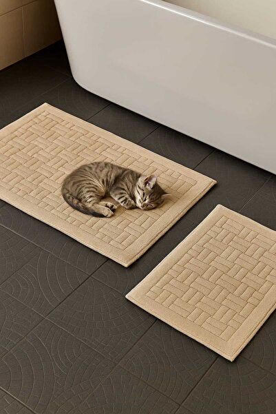 HOMEMOME Cotton Bath Mat Domino Set of 2 Ecru 60*100 & 50*60