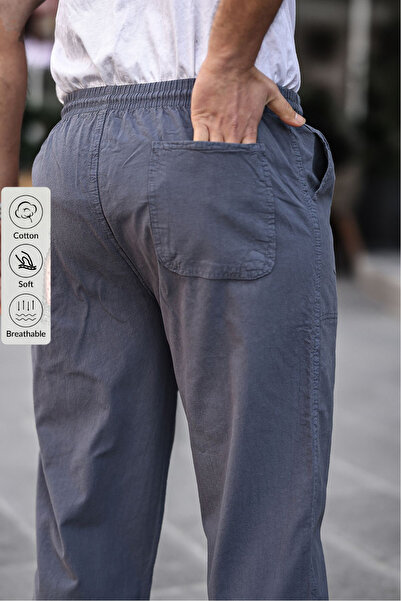 COMBİNE MİCHAİL Чорні літні чоловічі штани з суміші льону Relaxed - FÜME