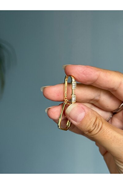 DGK COLLECTİON 14K gold renk Premium seri,Taşlı kare form günlük zarif küpe