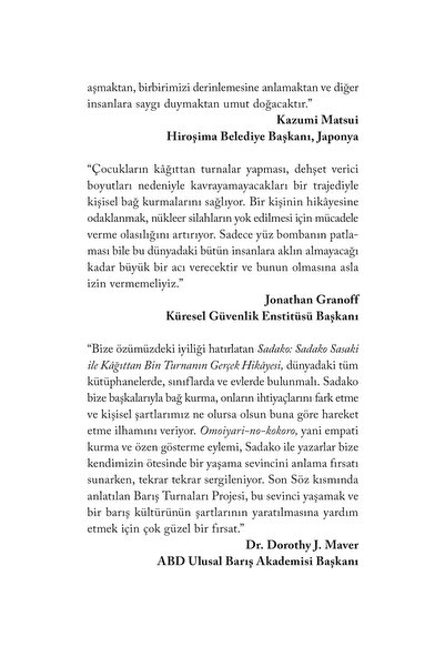 Pegasus Yayınları Sadako: Sadako Sasaki İle Kağıttan Bin Turnanın Gerçek Hikayesi - Sue DiCicco & Masahiro Sasaki