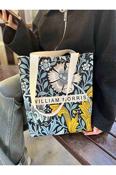 pamukcanta William Morris Kanvas Bez Çanta Yıkanabilir Metal Çıtçıtlı 35x38cm (KÜÇÜK BOY)