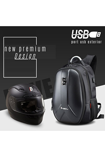 LEBLOU Rucsac pentru motocicletă, protecție din carbon hardshell, port USB, spatiu depozitare casca, negru