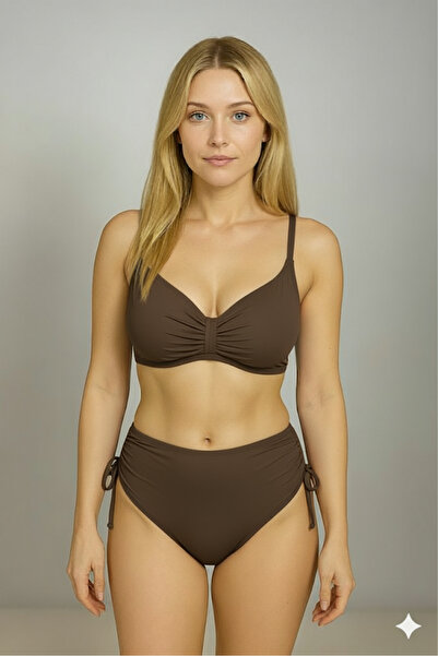 FUNELLA Kahverengi Büyük Beden Kadın Şık Bikini Takımı